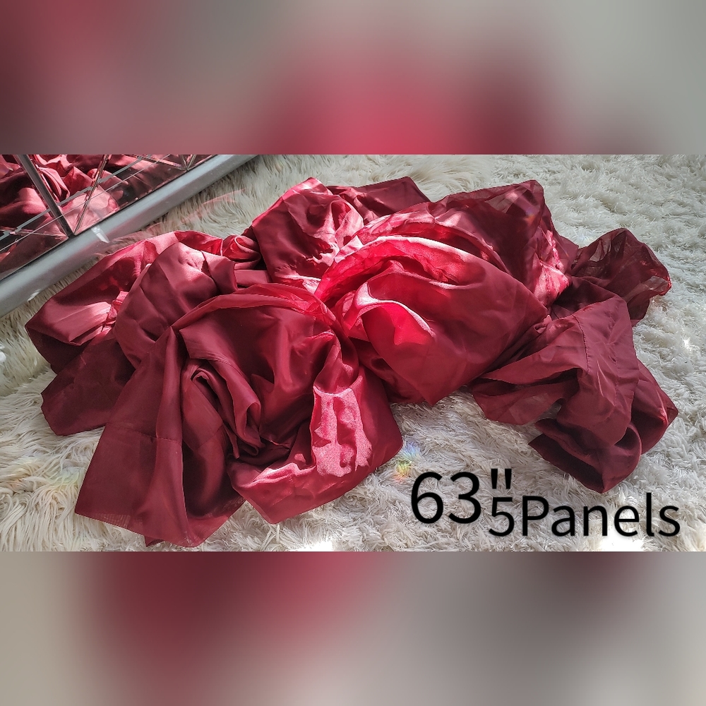 Deep Red Burgundy Sheer Curtain Panels 5pc 63"
